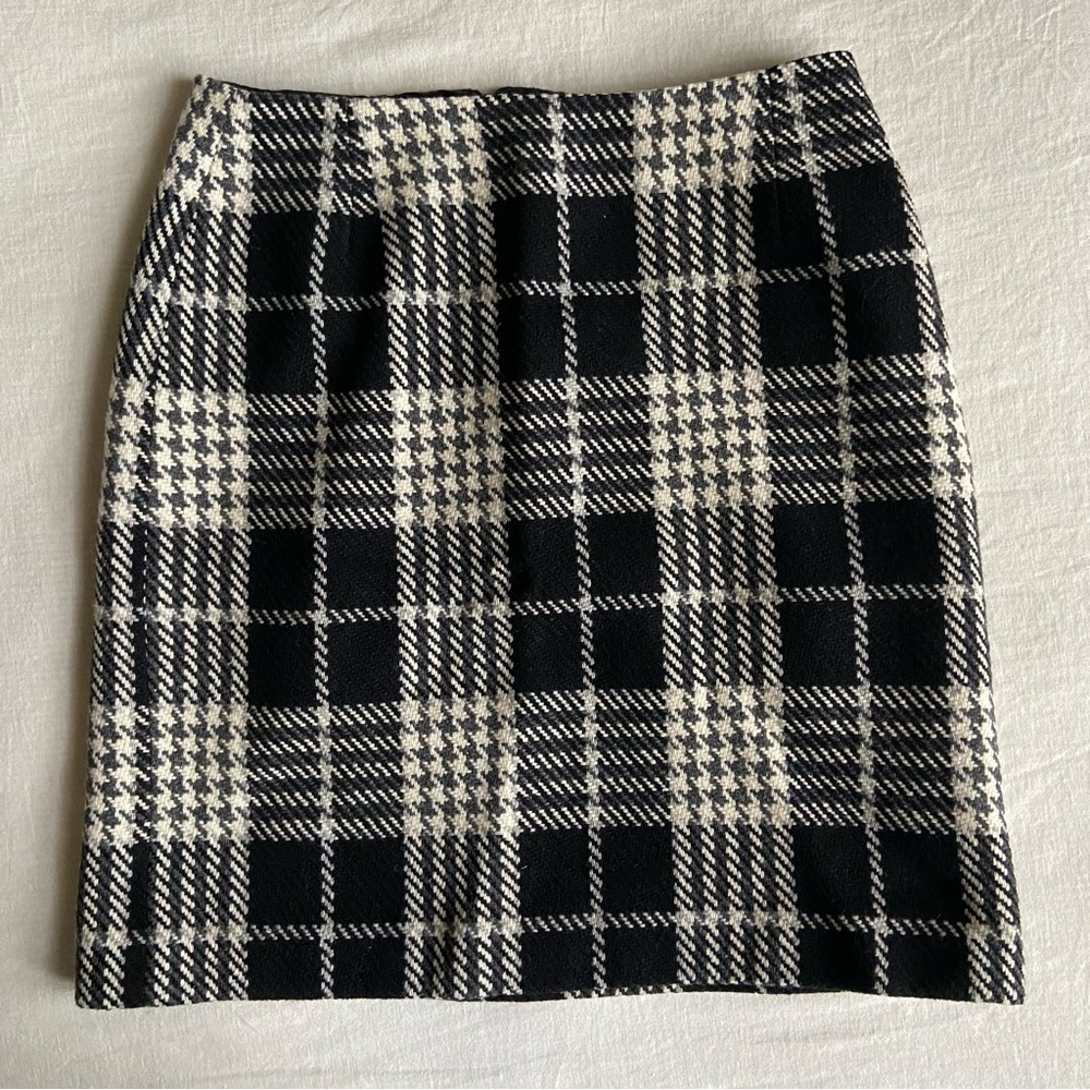 Vintage Eddie Bauer Black Plaid Wool Blend Skirt -  Size 2 / 4